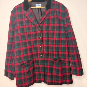 Vintage Pendleton Wool Plaid Jacket Blazer Red Green 100% Virgin Wool